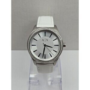 Armani Exchange AX5445 Nicolette Crystal Bezel White Strap Quartz New Battery